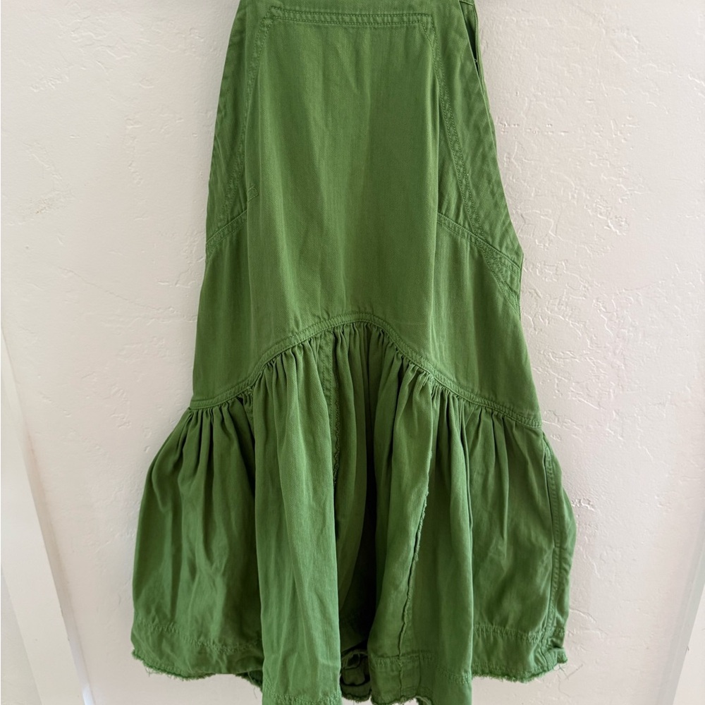 Pilcro Green Asymmetrical Ruffled Midi Skirt